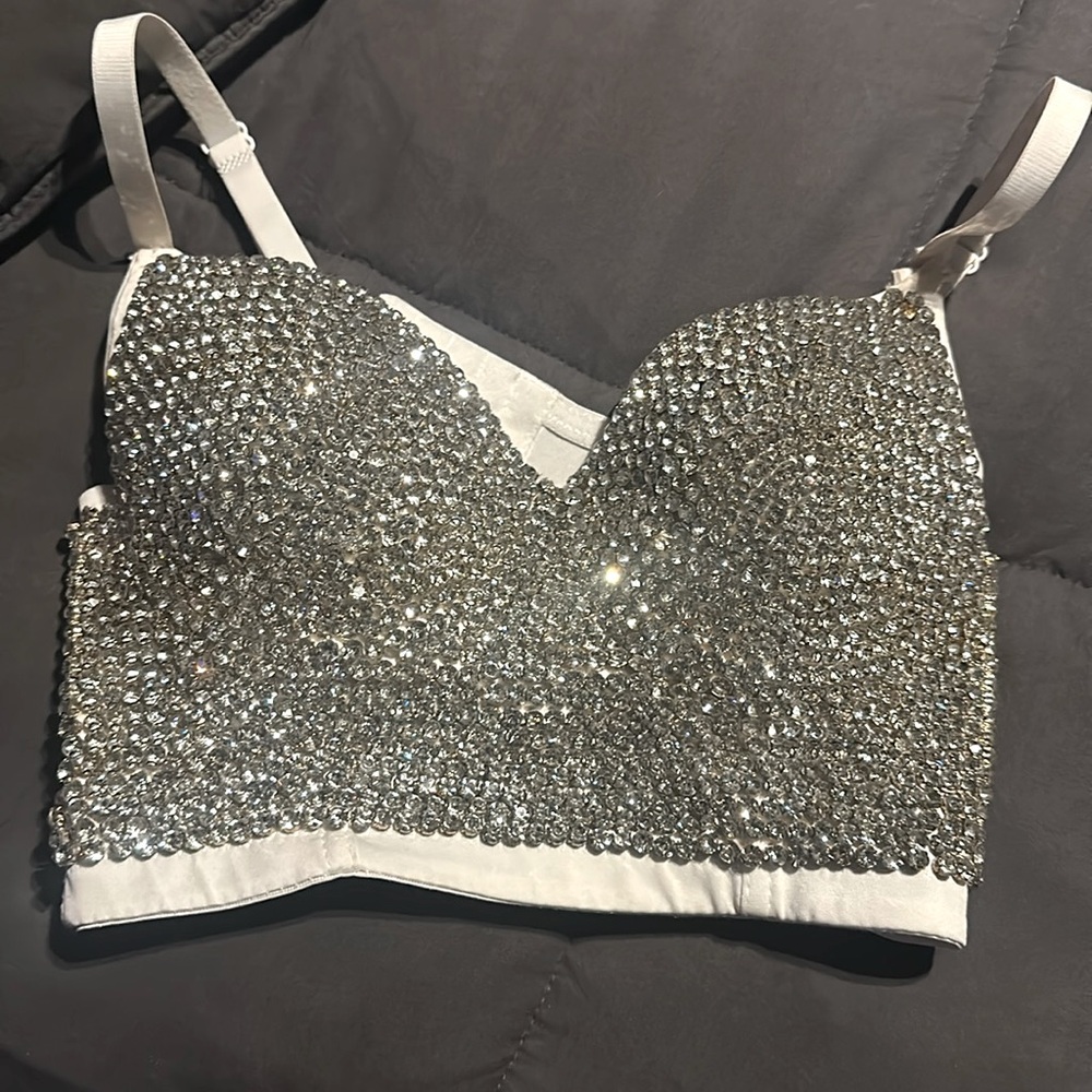 Rhinestone white rave top